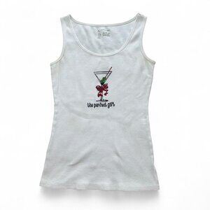 Vintage INC White tank top with "The Perfect Gift" & martini, bow, & rhinestones